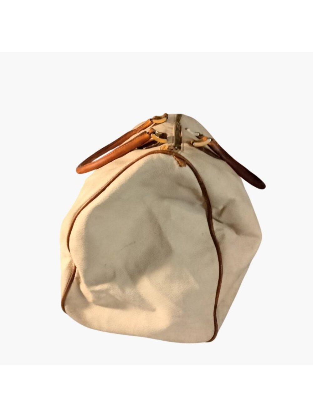Fedra Milano Beige Leather Tote Bag Brown Handles Italy 1970s Vintage Shabby Dis - Picture 3 of 16